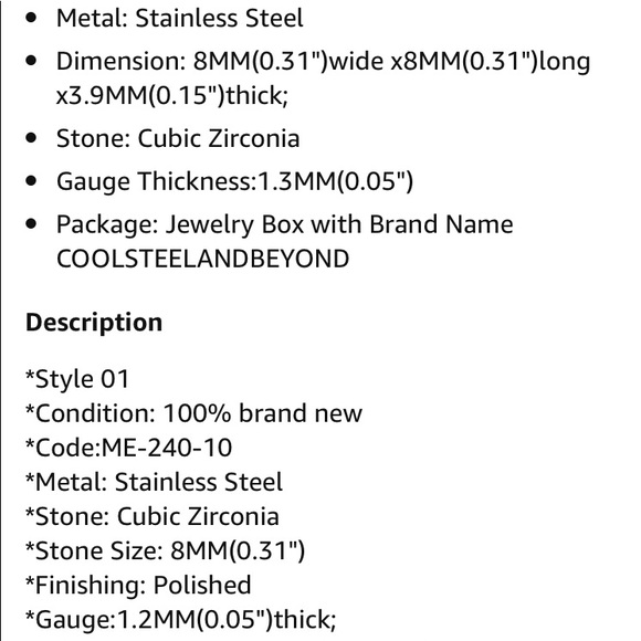 Stainless Steel Faux Gauges w/CZ stone - Picture 8 of 8